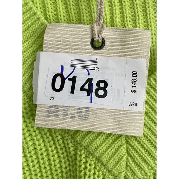 NWT SER.O.YA Syd Sweater Women Size Medium Neon Green Distressed Grunge V-neck‎ - Picture 11 of 12